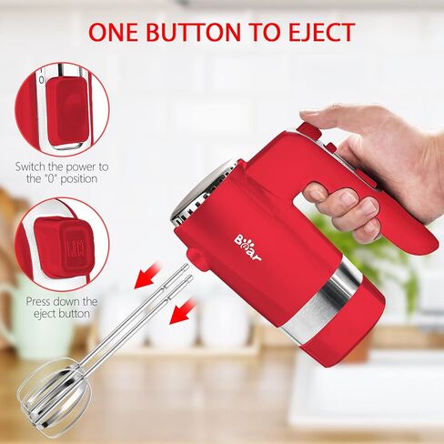 خلاط يدوي كهربائي من Bear، خلاط يدوي كهربائي بـ 5 سرعات بقدرة 300 واط مع توربو و4 ملحقات من الفولاذ المقاوم للصدأ لسهولة الخفق وخلط ملفات تعريف الارتباط والبراونيز والكعك وعجين العجين in Kuwait