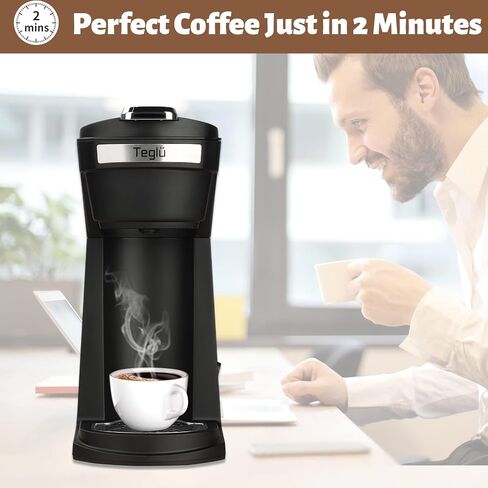 2 in 1 Single Serve Coffee Maker for K Cup Pods & Ground Coffee, Mini K Cup Coffee Machine with 6 to 14 oz Brew Sizes, Single Cup Coffee Brewer with One-Press Fast Brewing, Reusable Filters, Black in Saudi Arabia