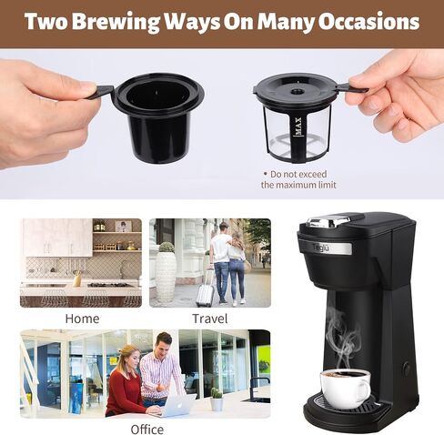 2 in 1 Single Serve Coffee Maker for K Cup Pods & Ground Coffee, Mini K Cup Coffee Machine with 6 to 14 oz Brew Sizes, Single Cup Coffee Brewer with One-Press Fast Brewing, Reusable Filters, Black in Saudi Arabia