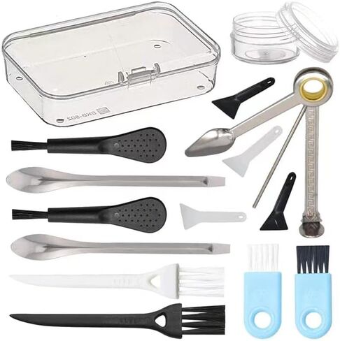 FANVA Black Scrapers, Brushes & Spoons Kit with 3 in 1 cleaning tool for Spice Grinder include 4 Pcs Scrapers,6 Pcs 3 Types of Brushes,2 Spoons,1 Pcs Plastic Jar and A Storage Box in Saudi Arabia
