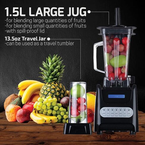 OVENTE Kitchen Countertop Blender with Dispenser Stainless Steel Blade & 1.5L BPA-Free Portable Easy Clean Jar, 1000 Watt Base Powered Electric Mixer for Smoothie Protein Shakes, Black BLH1000B in Saudi Arabia