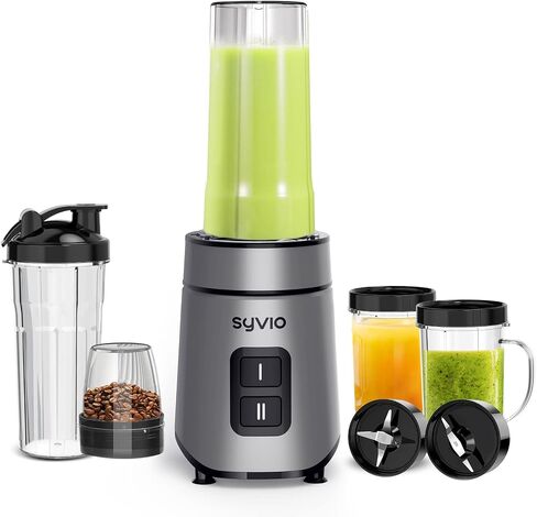 Syvio Bullet Blender for Shakes and Smoothies, 600W Personal Blender, Smoothie Blender with 2 BPA-Free 20 Oz Sport Cup, 2 Party Mugs, 1 * 10 Oz short cup,Easy to Clean in Saudi Arabia