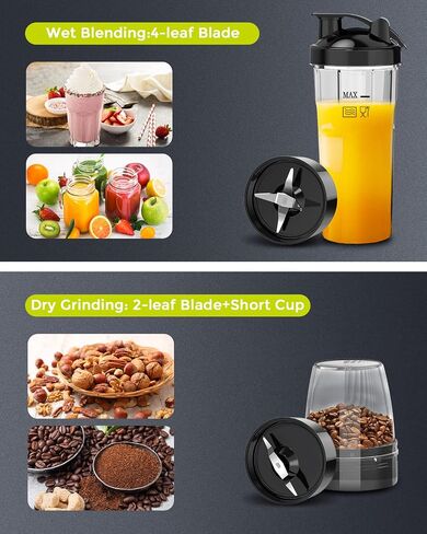 خلاط Syvio Bullet Blender للمخفوقات والعصائر، خلاط شخصي بقدرة 600 واط، خلاط عصير مع كوبين رياضيين خاليين من مادة BPA بسعة 20 أونصة، كوبين للحفلات، كوب قصير 1 * 10 أونصة، سهل التنظيف in Saudi Arabia