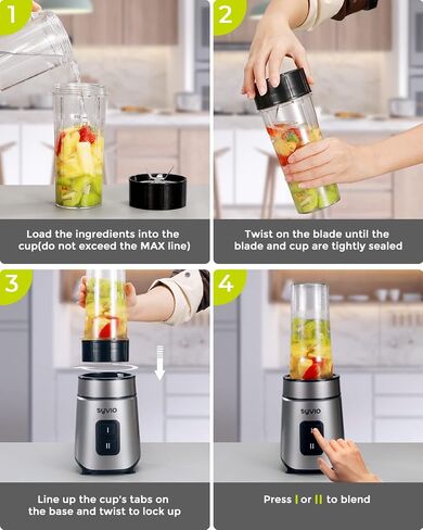 خلاط Syvio Bullet Blender للمخفوقات والعصائر، خلاط شخصي بقدرة 600 واط، خلاط عصير مع كوبين رياضيين خاليين من مادة BPA بسعة 20 أونصة، كوبين للحفلات، كوب قصير 1 * 10 أونصة، سهل التنظيف in Saudi Arabia