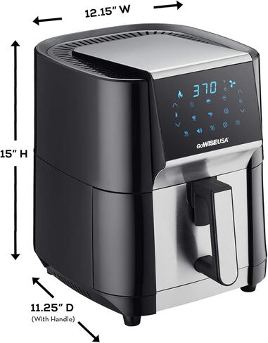 GoWISE USA 7-Quart Air Fryer & Dehydrator - with Ergonomic Touchscreen Display with Stackable Dehydrating Racks with Preheat & Broil Functions + 100 Recipes (Black/Stainless Steel) in Kuwait