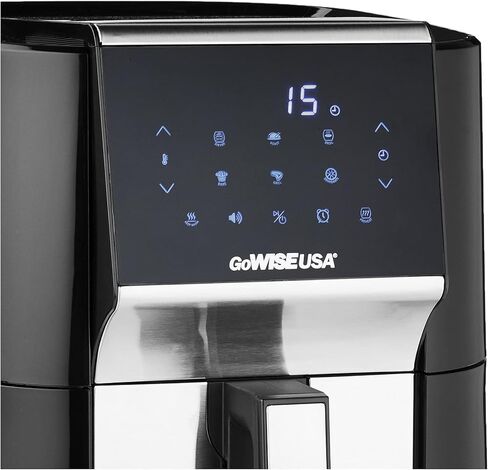 GoWISE USA 7-Quart Air Fryer & Dehydrator - with Ergonomic Touchscreen Display with Stackable Dehydrating Racks with Preheat & Broil Functions + 100 Recipes (Black/Stainless Steel) in Kuwait