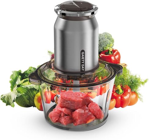 Gaiety Day Food Chopper 350 Watts, Meat Grinder 8 Cup Stainless Steel Detachable Dual Layer 4 Blade, 2 Speeds Food Processor 2L BPA-Free Glass Bowl for Meat, Vegetable & Fruits in Kuwait