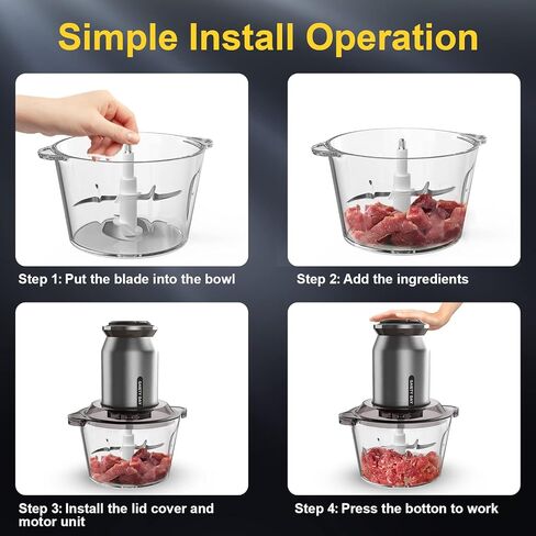 Gaiety Day Food Chopper 350 Watts, Meat Grinder 8 Cup Stainless Steel Detachable Dual Layer 4 Blade, 2 Speeds Food Processor 2L BPA-Free Glass Bowl for Meat, Vegetable & Fruits in Kuwait
