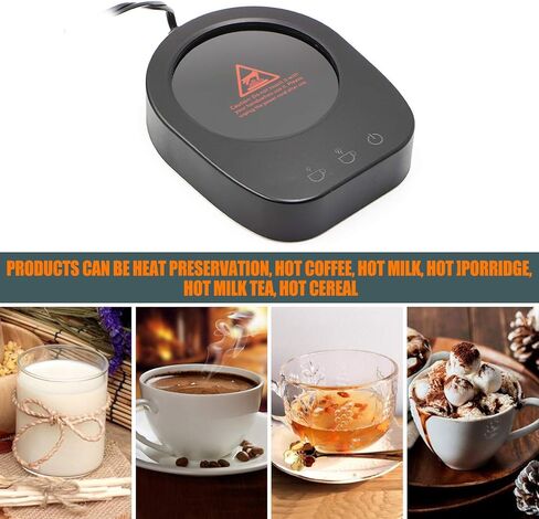 جهاز تدفئة قدح القهوة - جهاز تدفئة المشروبات على سطح المكتب - جهاز تدفئة الأكواب الكهربائية وماء الشاي وحليب الكاكاو للمكتب والاستخدام المنزلي بقوة 110 فولت، أفضل هدية لمحبي القهوة مع وظيفة إيقاف التشغيل التلقائي باللون الأسود (أسود) in Kuwait