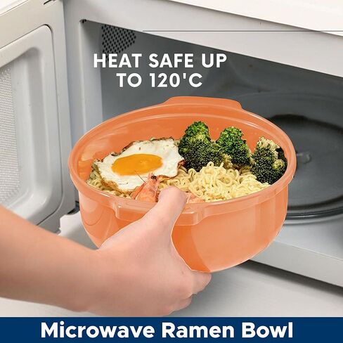 Microwave Safe Ramen Cooker, Ramen Noodle Bowl, Easy Mac, Microwave Pasta Cooker, Microwave Bowls with Lids Ideal for Dorm Room Essentials for Girls Boys, Dishwasher & Microwave Safe (Medium, Orange) in Kuwait