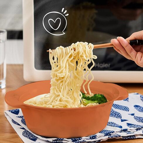Microwave Safe Ramen Cooker, Ramen Noodle Bowl, Easy Mac, Microwave Pasta Cooker, Microwave Bowls with Lids Ideal for Dorm Room Essentials for Girls Boys, Dishwasher & Microwave Safe (Medium, Orange) in Kuwait