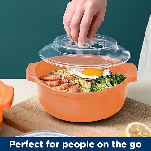 Microwave Safe Ramen Cooker, Ramen Noodle Bowl, Easy Mac, Microwave Pasta Cooker, Microwave Bowls with Lids Ideal for Dorm Room Essentials for Girls Boys, Dishwasher & Microwave Safe (Medium, Orange) in Kuwait