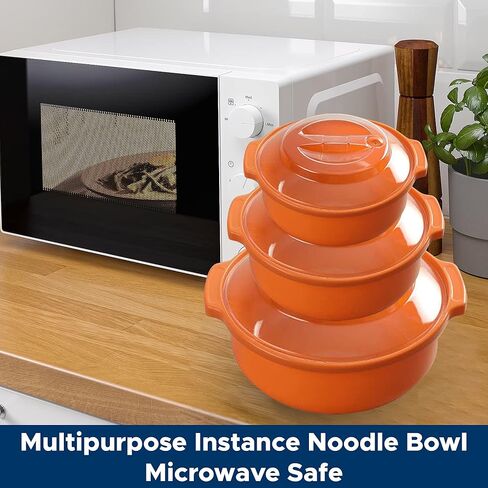 Microwave Safe Ramen Cooker, Ramen Noodle Bowl, Easy Mac, Microwave Pasta Cooker, Microwave Bowls with Lids Ideal for Dorm Room Essentials for Girls Boys, Dishwasher & Microwave Safe (Medium, Orange) in Kuwait