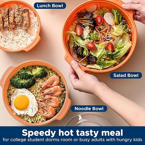 Microwave Safe Ramen Cooker, Ramen Noodle Bowl, Easy Mac, Microwave Pasta Cooker, Microwave Bowls with Lids Ideal for Dorm Room Essentials for Girls Boys, Dishwasher & Microwave Safe (Medium, Orange) in Kuwait
