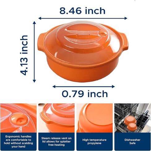 Microwave Safe Ramen Cooker, Ramen Noodle Bowl, Easy Mac, Microwave Pasta Cooker, Microwave Bowls with Lids Ideal for Dorm Room Essentials for Girls Boys, Dishwasher & Microwave Safe (Medium, Orange) in Kuwait
