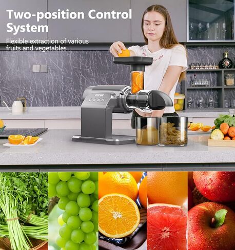 Juicer Machines, Fezen Slow Masticating Juicer Extractor, Cold Press Juicer with Two Speed Modes, Quiet Motor/Reverse Function, Higher Juice Yield Slow Juicer for Vegetables & Fruits, Easy to Clean in Kuwait