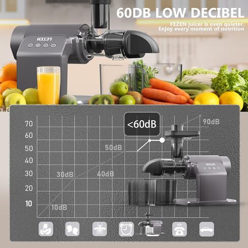 Juicer Machines, Fezen Slow Masticating Juicer Extractor, Cold Press Juicer with Two Speed Modes, Quiet Motor/Reverse Function, Higher Juice Yield Slow Juicer for Vegetables & Fruits, Easy to Clean in Kuwait