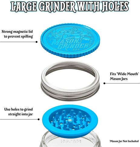 2 Piece Herb Grinder with Holes by Mason Grinder - Large Mouth - 2 Piece Herb Grinder with Holes - Fits on Wide Mason Jars (Jar Not Included) in Kuwait
