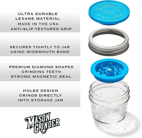 2 Piece Herb Grinder with Holes by Mason Grinder - Large Mouth - 2 Piece Herb Grinder with Holes - Fits on Wide Mason Jars (Jar Not Included) in Kuwait