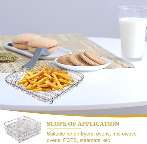 رف مقلاة هوائية للدوامة الفورية: 3 قطع مقاس 8 انش وثلاثة رفوف قابلة للتكديس من الستانلس ستيل، سلة تجفيف للمقلاة الهوائية لكوسوري وانستانت فورتكس ونوويف ونينجا in Kuwait
