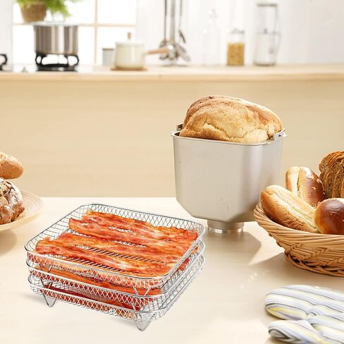 رف مقلاة هوائية للدوامة الفورية: 3 قطع مقاس 8 انش وثلاثة رفوف قابلة للتكديس من الستانلس ستيل، سلة تجفيف للمقلاة الهوائية لكوسوري وانستانت فورتكس ونوويف ونينجا in Kuwait