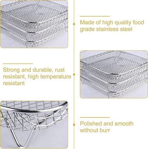 رف مقلاة هوائية للدوامة الفورية: 3 قطع مقاس 8 انش وثلاثة رفوف قابلة للتكديس من الستانلس ستيل، سلة تجفيف للمقلاة الهوائية لكوسوري وانستانت فورتكس ونوويف ونينجا in Kuwait