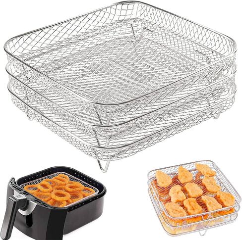 رف مقلاة هوائية للدوامة الفورية: 3 قطع مقاس 8 انش وثلاثة رفوف قابلة للتكديس من الستانلس ستيل، سلة تجفيف للمقلاة الهوائية لكوسوري وانستانت فورتكس ونوويف ونينجا in Kuwait