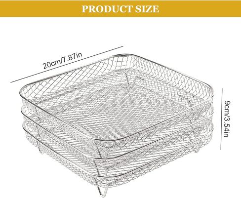 رف مقلاة هوائية للدوامة الفورية: 3 قطع مقاس 8 انش وثلاثة رفوف قابلة للتكديس من الستانلس ستيل، سلة تجفيف للمقلاة الهوائية لكوسوري وانستانت فورتكس ونوويف ونينجا in Kuwait