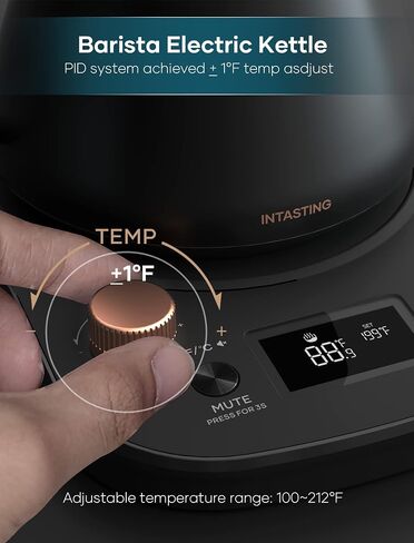 INTASTING Gooseneck Electric Kettle, 0.9L Pour Over Kettle with Precise 1℉ Temperature Control, Stainless Steel Inner, 1200W Quick Heating, for Coffee Master, Matte Black in Kuwait