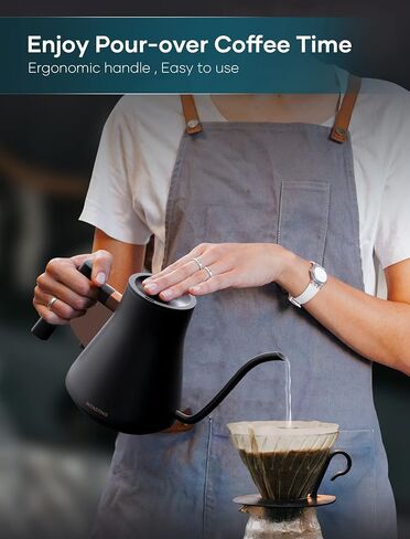 INTASTING Gooseneck Electric Kettle, 0.9L Pour Over Kettle with Precise 1℉ Temperature Control, Stainless Steel Inner, 1200W Quick Heating, for Coffee Master, Matte Black in Kuwait