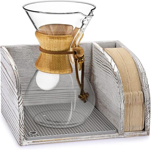 ELLDOO Bamboo Coffee Organizer Stand, Compatible with Chemex Coffee Makers, Holds Coffee Maker and Coffee Paper Filters, Fits Collar and Handle Carafes, with Grey Silicone Dripper Mat in Saudi Arabia