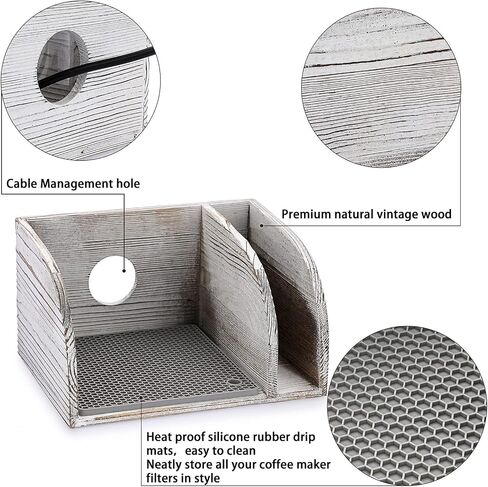 ELLDOO Bamboo Coffee Organizer Stand, Compatible with Chemex Coffee Makers, Holds Coffee Maker and Coffee Paper Filters, Fits Collar and Handle Carafes, with Grey Silicone Dripper Mat in Saudi Arabia