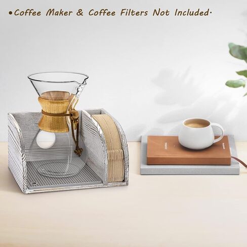 ELLDOO Bamboo Coffee Organizer Stand, Compatible with Chemex Coffee Makers, Holds Coffee Maker and Coffee Paper Filters, Fits Collar and Handle Carafes, with Grey Silicone Dripper Mat in Saudi Arabia