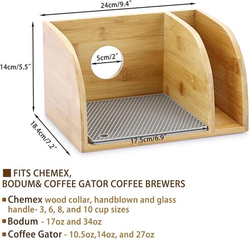 ELLDOO Bamboo Coffee Organizer Stand, Compatible with Chemex Coffee Makers, Holds Coffee Maker and Coffee Paper Filters, Fits Collar and Handle Carafes, with Grey Silicone Dripper Mat in Saudi Arabia