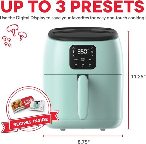 DASH Tasti-CrispTM Digital Air Fryer with AirCrisp Technology, Custom Presets, Temperature Control, and Auto Shut Off Feature, 2.6 Quart - Aqua + Dash 6-Piece Air Fryer Accessory Kit, 2 Quart, Compact in Saudi Arabia