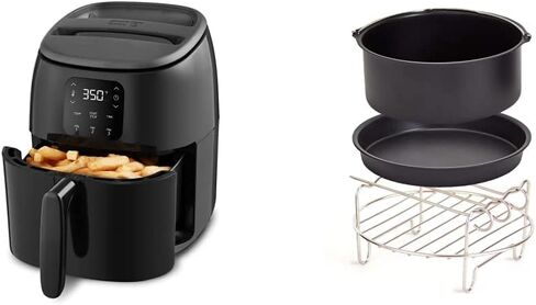 DASH Tasti-CrispTM Digital Air Fryer with AirCrisp Technology, Custom Presets, Temperature Control, and Auto Shut Off Feature, 2.6 Quart - Aqua + Dash 6-Piece Air Fryer Accessory Kit, 2 Quart, Compact in Saudi Arabia