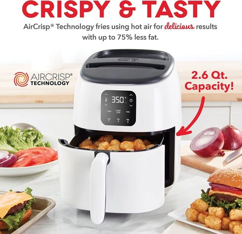 DASH Tasti-CrispTM Digital Air Fryer with AirCrisp Technology, Custom Presets, Temperature Control, and Auto Shut Off Feature, 2.6 Quart - Aqua + Dash 6-Piece Air Fryer Accessory Kit, 2 Quart, Compact in Saudi Arabia
