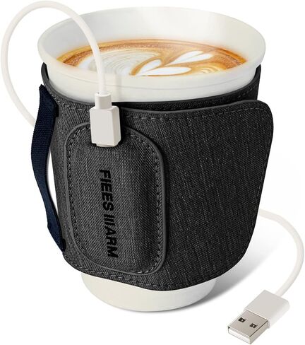 حافظة قهوة ومشروبات ساخنة قابلة لإعادة الاستخدام مع أكواب تسخين سريعة USB محمولة وحامل مشروبات مع غطاء قابل للتعديل، كابل USB من النوع C متضمن (أسود) in Kuwait