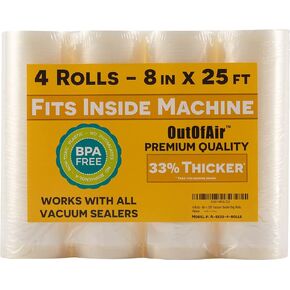 8" x 25' Rolls (Fits Inside Machine) - 4 Pack (100 feet total) OutOfAir Vacuum Sealer Rolls. Works with FoodSaver Vacuum Sealers. 33% Thicker, BPA Free, Sous Vide, Commercial Grade in Kuwait