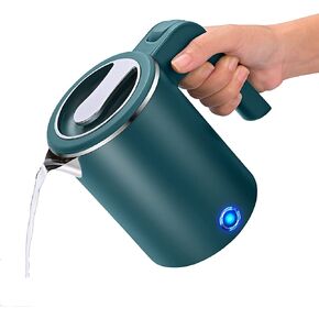 Small Electric Kettles Stainless Steel for Boiling Water, 0.6L Travel Mini Hot Water Boiler Heater, Double Wall Cool Touch Portable Teapot
