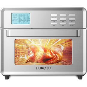 EUROTO [Newest 2021] Stainless Steel Large Capacity 26.8 QT Air Fryer Oven, 24 in 1 Multi-function, 360 Air Circulation Toaster Oven, LCD digital Display, 4 Layer Shelves, Included Oven Gloves & Apron Up to 450°F, 1800W in Saudi Arabia