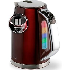 غلاية كهربائية ماكس للتحكم في درجة الحرارة من الفولاذ المقاوم للصدأ غلاية شاي 1.7 لتر، غلاية مياه ساخنة خالية من مادة BPA لاسلكية مع ضوء LED، إيقاف تلقائي، حماية من الغليان الجاف، الحفاظ على الدفء، غليان سريع 1500 واط، إبريق شاي، غلاية شاي، MX-EK01S02 in Kuwait