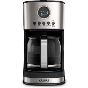 Krups Essential Brew Stainless Steel Drip Coffee Maker 12 cup 99 Watts Digital Control, Coffee Filter, Drip Free, Dishwasher Safe Thermal Pot Black in Kuwait