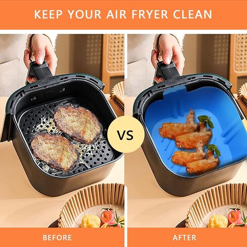 Air Fryer Silicone Liners Square - 8 Inch Reusable Silicone Air Fryer Liners 2 Pack with Oil Sprayer for Cooking Food Safe for 4 to 7 Qt Air Fryer Basket Oven Accessories in Saudi Arabia