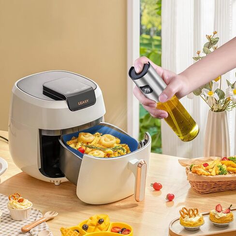 Air Fryer Silicone Liners Square - 8 Inch Reusable Silicone Air Fryer Liners 2 Pack with Oil Sprayer for Cooking Food Safe for 4 to 7 Qt Air Fryer Basket Oven Accessories in Saudi Arabia