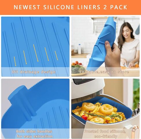 Air Fryer Silicone Liners Square - 8 Inch Reusable Silicone Air Fryer Liners 2 Pack with Oil Sprayer for Cooking Food Safe for 4 to 7 Qt Air Fryer Basket Oven Accessories in Saudi Arabia