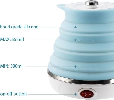 Food Grade Silicone Portable Collapsible Electric Travel Kettle | Ultrathin, 0.55L, Foldable, BPA Free, Boil-Dry Protection, 110-220V Dual Voltage, Travel Tea Kettle & Water boiler in Kuwait