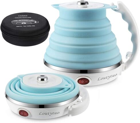 Food Grade Silicone Portable Collapsible Electric Travel Kettle | Ultrathin, 0.55L, Foldable, BPA Free, Boil-Dry Protection, 110-220V Dual Voltage, Travel Tea Kettle & Water boiler in Kuwait