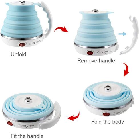 Food Grade Silicone Portable Collapsible Electric Travel Kettle | Ultrathin, 0.55L, Foldable, BPA Free, Boil-Dry Protection, 110-220V Dual Voltage, Travel Tea Kettle & Water boiler in Kuwait