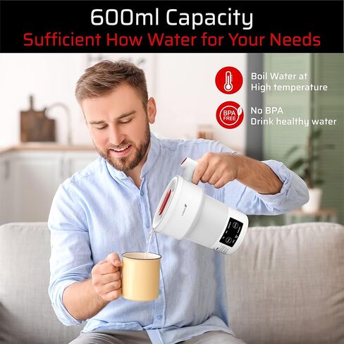 غلاية ليبرتي بريميوم الكهربائية المحمولة للسفر، قابلة للطي، سيليكون خالية من مادة BPA، عرض درجة الحرارة 6 وظائف محددة مسبقًا، إيقاف تلقائي، سخان الزجاجة، غلاية الماء الساخن in Saudi Arabia